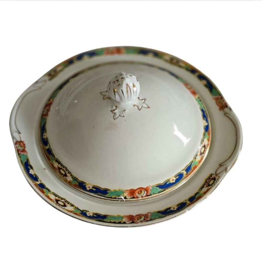 Johnson Bros England VINTAGE Ceramic Covered Dish Floral Pattern Collectible